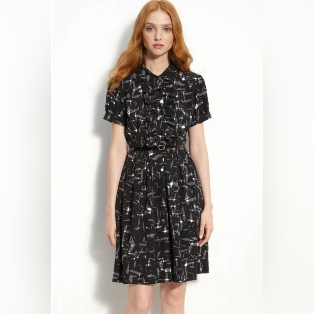 Kate Spade Black, Gray & Ivory Belted Shirt Dress Size 4